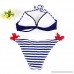Hosamtel Womens Bikini Set Floral Print Tie Side Two Piece Swimsuit Padded Push-up Bra Bathing Suit Swimwear Beachwear Stripe-dark Blue B07NBJ12JX